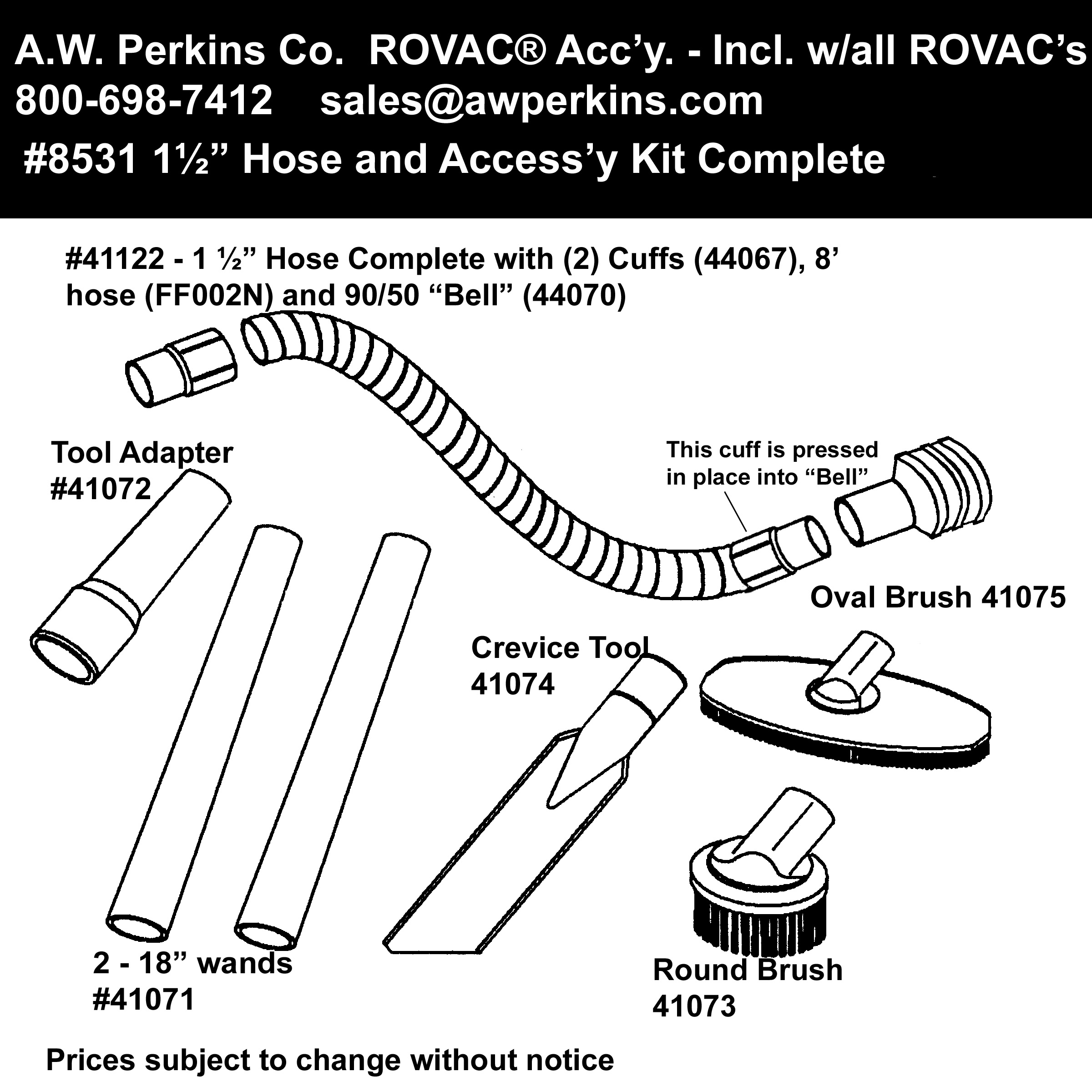 41122 1.5" Rovac black hose as supplied with vac